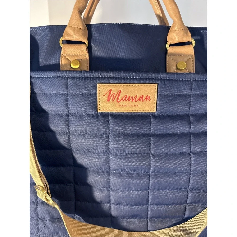 Maman New York Diaper Bag Navy Blue/ Beige Quilted Shoulder Bag Messenger Look